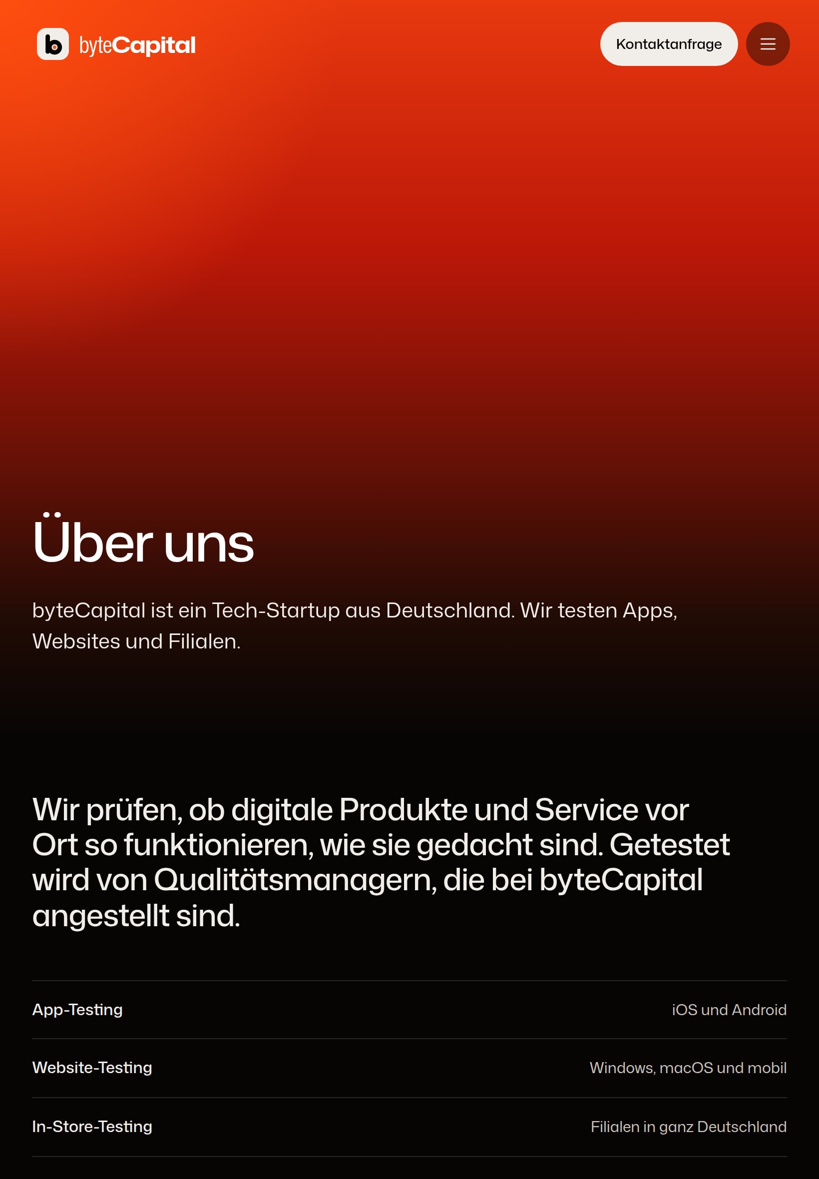 Seite „Über uns“ von byteCapital auf einem Tablet